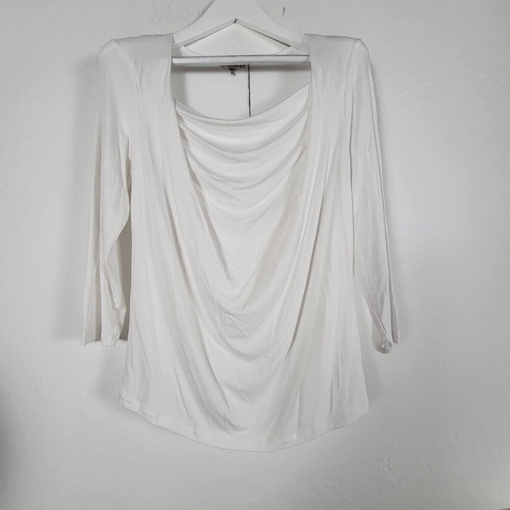 CAbi #427 Womens White Spring 13 Drape Front 3/4 Sleeve Top Large Stretch New
